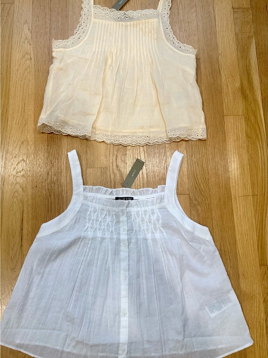 Tops - Lot Of 2 J. Crew Tanks Scallop-trim Tank Top In Ramie NWT White And Pale Yellow